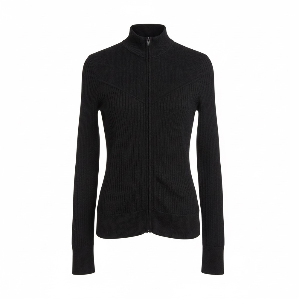 Y2K 90s BCBGMaxazria Silk Ribbed Black Full Zip Sweater Mock Turtleneck Preppy S